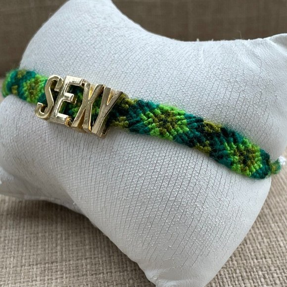 Dallas and Carlos Bracelet Handwoven AMICI Green Wristband SEXY Gold Tone Letter - Picture 7 of 11